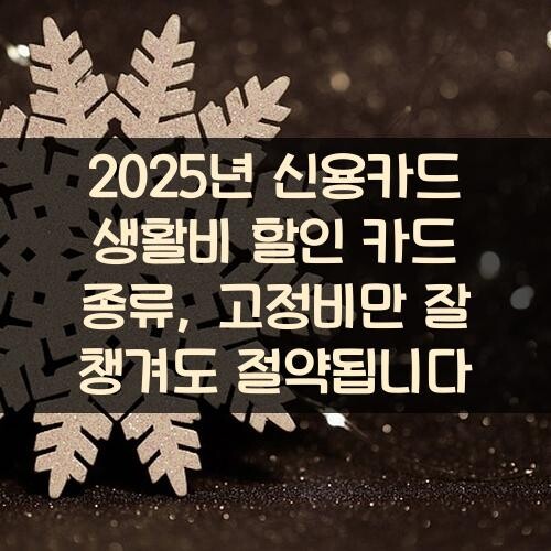 2025년 신용카드 생활비 할인 카드 종류, 고정비만 잘 챙겨도 절약됩니다